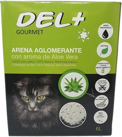 Del+ arena para gatos aglomerante con aroma de aloe vera