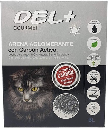 Del+ arena para gatos aglomerante con carbón activo 5l