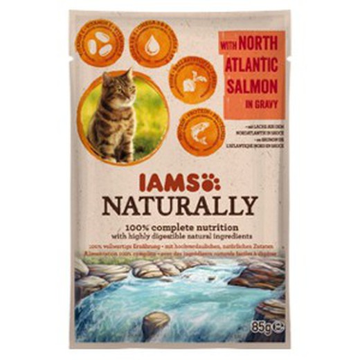 Iams naturally gato-salmon pouch 24x85gr comida húmeda para gatos