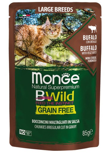Monge bwild large breeds para gato con bufalo y verduras comida húmeda para gatos