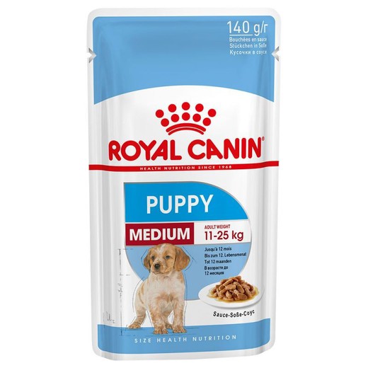 Royal Canin Medium Puppy húmedo 10x140g en salsa.